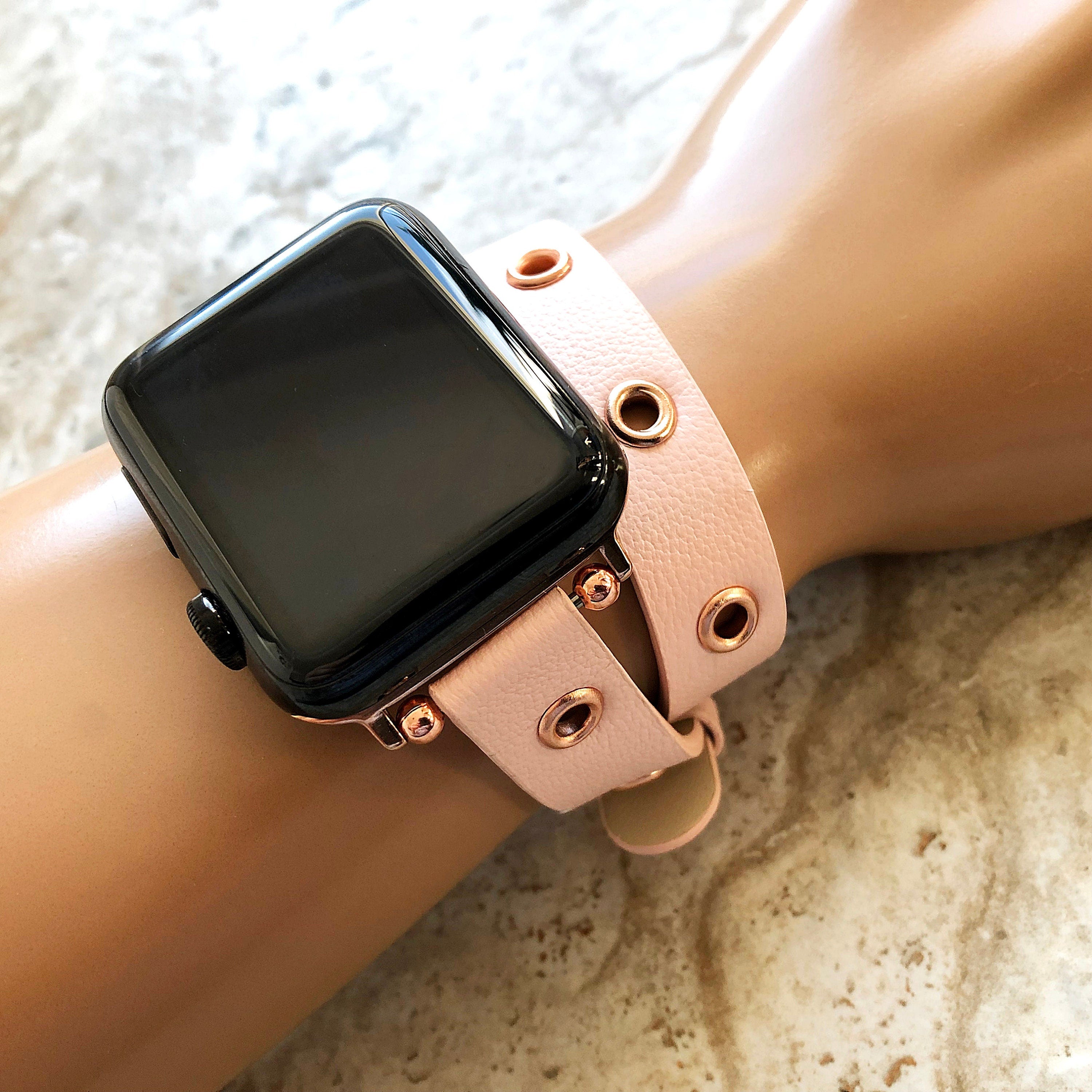 Apple Pink Double Wrap Band for iWatch Ultra 2 49mm and 9 8 Series 41mm 45mm Case Twice Around Wrist Leather Bracelet Fashion Straps GM